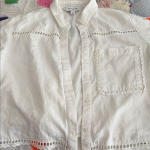 Calligraphie white short sleeve blouse 55% linen - size small